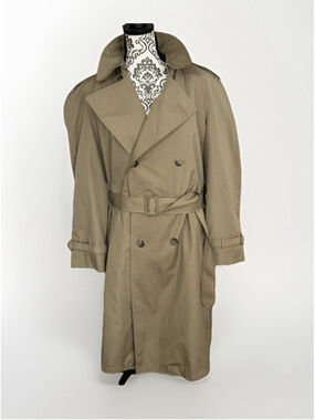 Men’s VTG Khaki Trench Coat 42R Zip Out Liner Belted Clipper Mist NICE